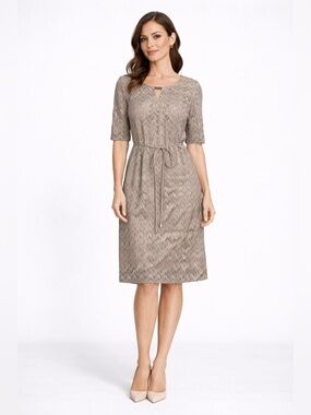 Sandra Darren Lace Midi Dress in Brown